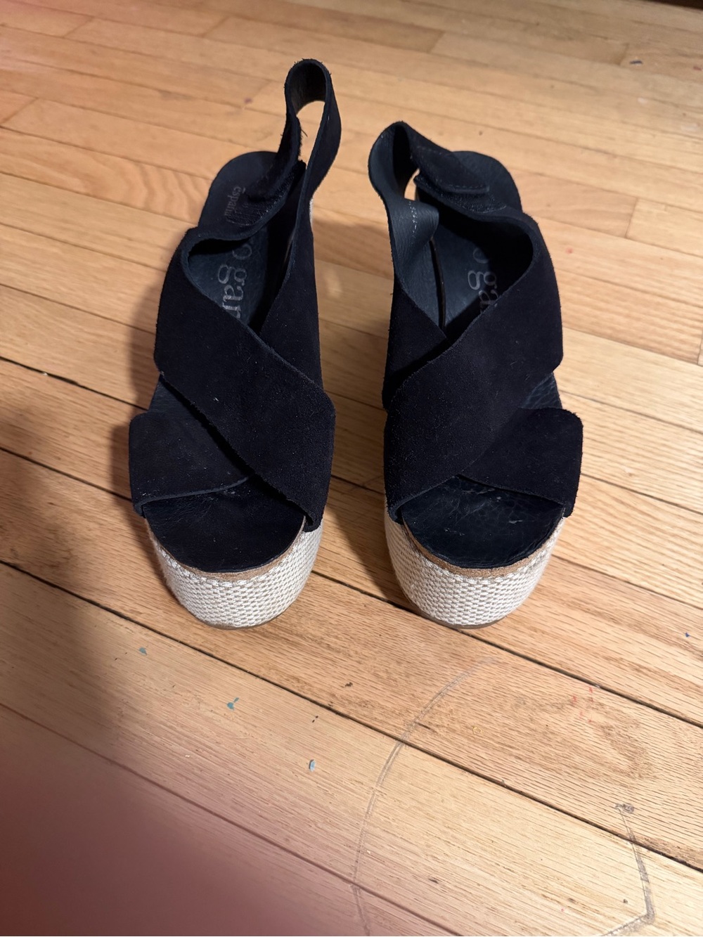 Pedro Garcia Black Suede Crisscross Espadrille Platform Sandals